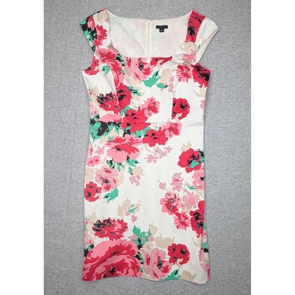 Ann Taylor Dresses & Skirts - Ann Taylor Floral Sheath Dress Pink Red White Cap Sleeve Square Neck Size 6
